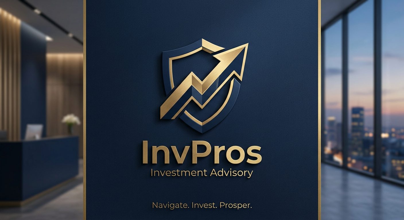 InvPros: navy and gold shield-and-arrow brand mark