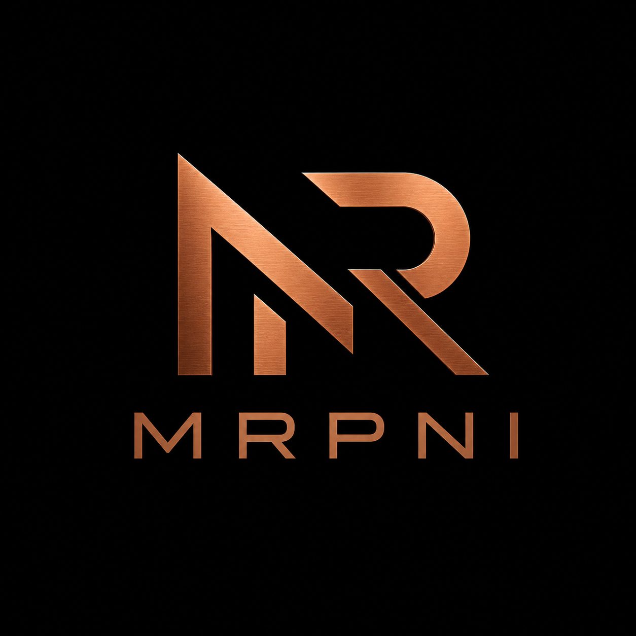 MrPNI monogram: brushed copper MR mark on black