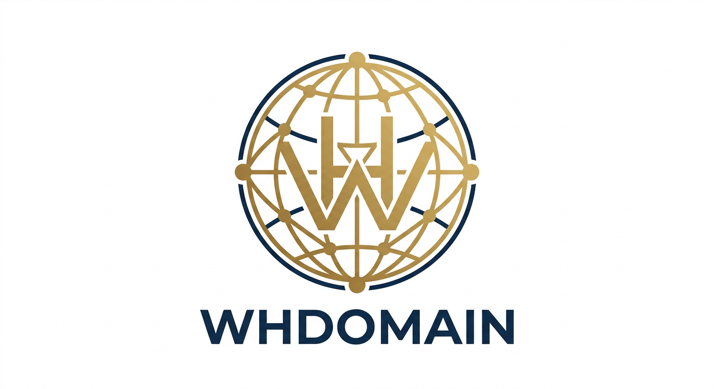 WHDomain logo: gold globe of meridians and network nodes around a WH monogram